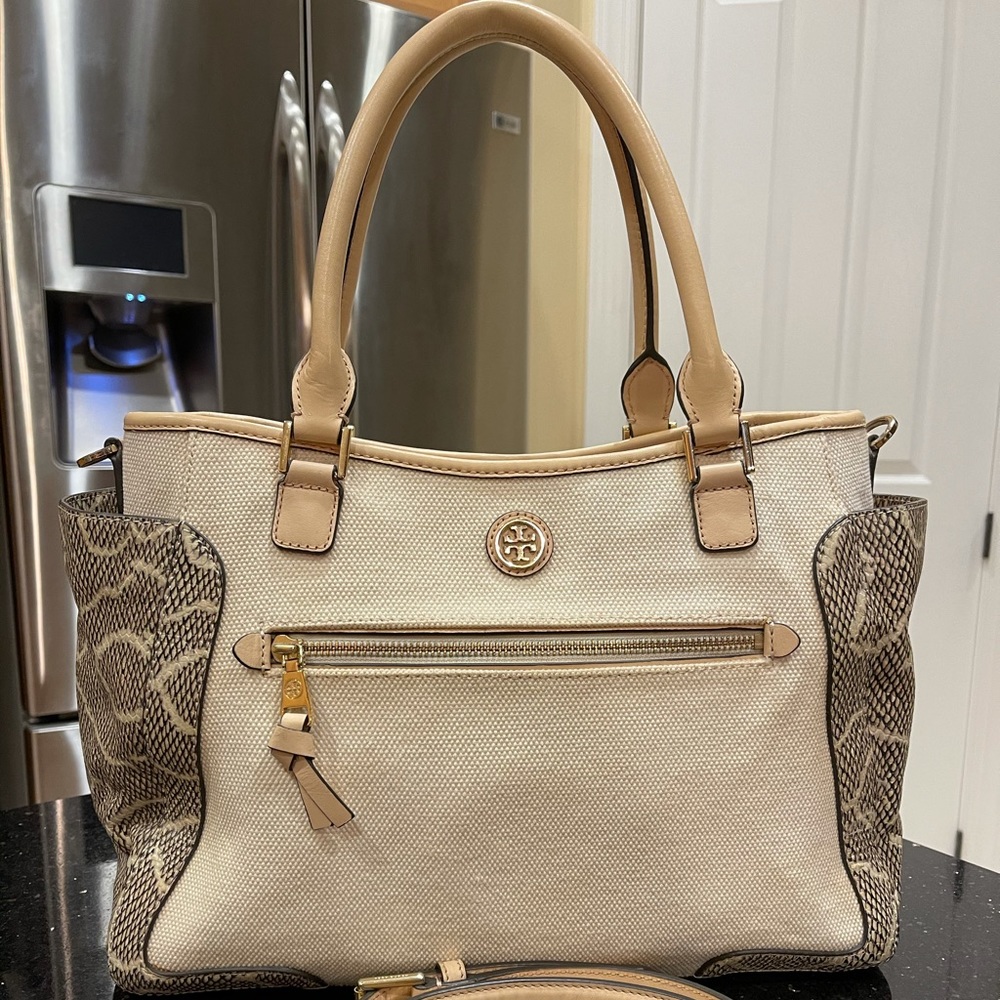 Tory Burch Python Snakeskin Leather Color Block W… - image 1
